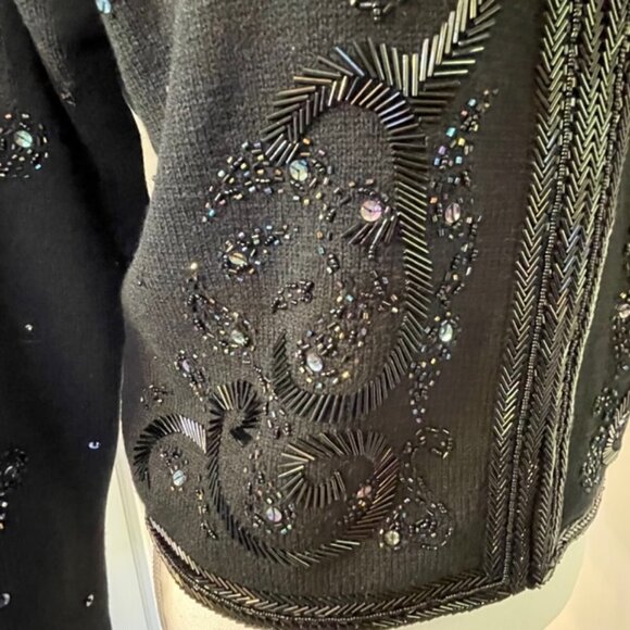 Vintage Lambswool Beaded Cardigan Holiday Party Sweater Small - Picture 2 of 6